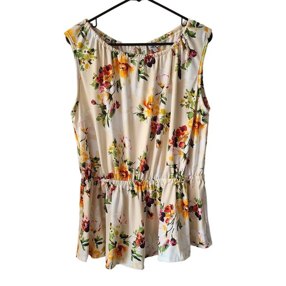 White Birch Women's Size XL Floral Stretch Peplum Tank Tie Back Neckline NEW - Picture 1 of 9
